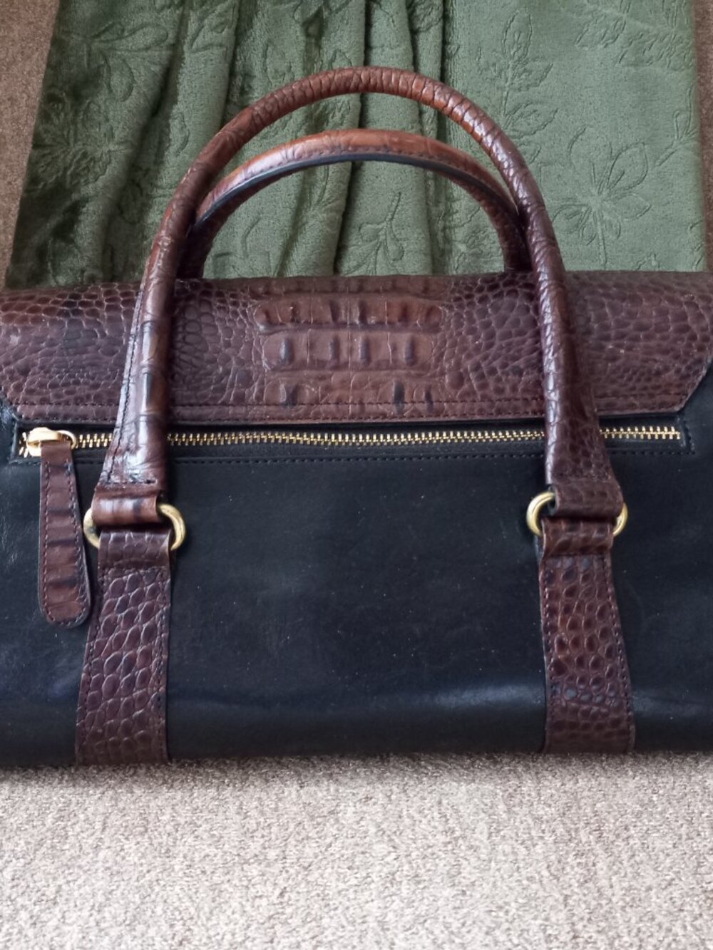 Brahmin Leather Handbag Purse Brown Black Croc Embossed VINTAGE - Picture 2 of 7